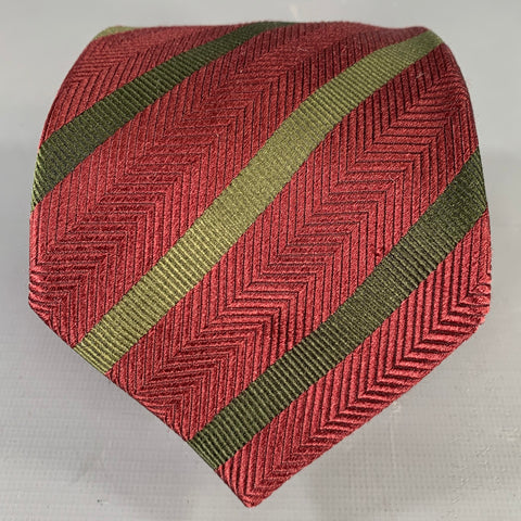 LUCIANO BARBERA Burgundy Olive Diagonal Stripe Silk Tie