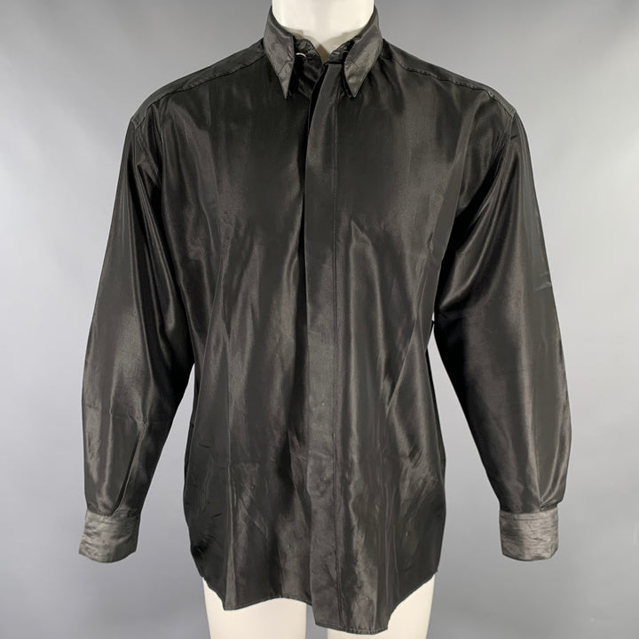 VERSACE Size S Grey Shimmery Acetate Blend Button Down Long Sleeve Shirt