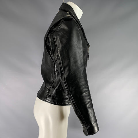 SCHOTT Size 38 Black Leather Motorcycle Jacket