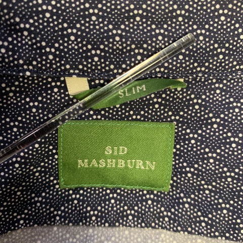 Chemise à manches longues boutonnée en coton chiné blanc et bleu marine SID MASHBURN Taille L