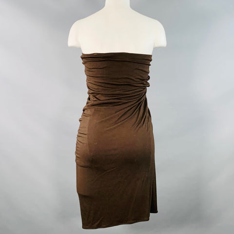 DONNA KARAN Size M Brown Viscose Blend Ruched Strapless Sweetheart Dress