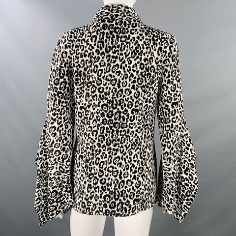 MICHAEL KORS COLLECTION Size 6 Black White Silk Animal Print Butterfly Sleeve Long Sleeve Blouse