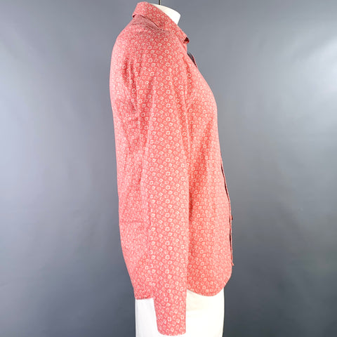 TED BAKER Size L Red Beige Floral Cotton Contrast Trim Long Sleeve Shirt