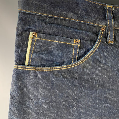 RALEIGH DENIM Size 34 Jones Indigo Twill Cotton Blend Straight Selvedge Jeans