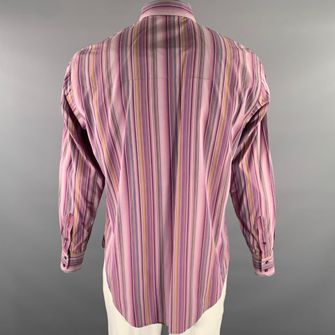 ROBERT GRAHAM Size L Purple Multi-Color Stripe Cotton Blend Long Sleeve Shirt