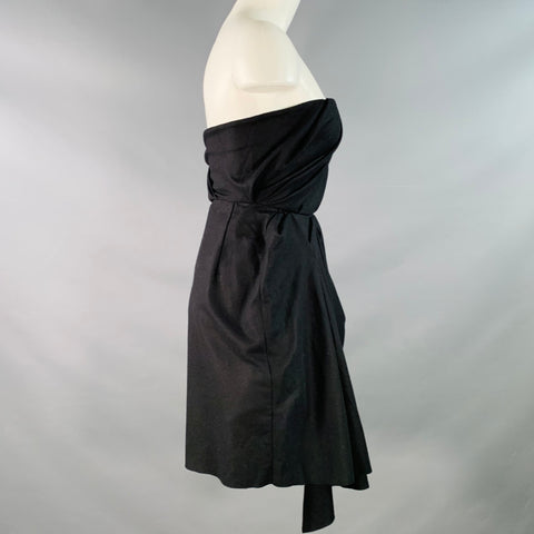 ACNE Size 0 Black Wool Blend Ruched Strapless Knee Length Dress