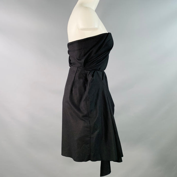ACNE Size 0 Black Wool Blend Ruched Strapless Knee Length Dress