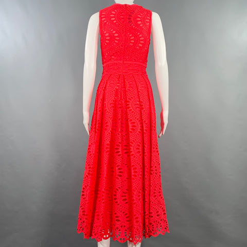 GIAMBATTISTA VALLI Size 4 Fuchsia Pink Cotton Eyelet Pleated Long Dress