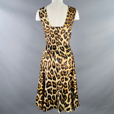 Robe de cocktail sans manches JUST CAVALLI, taille 2, marron noir, mélange de polyester, imprimé animal, froncée, décolleté goutte d'eau