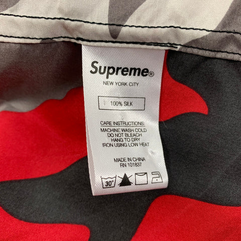 SUPREME SS19 Collection Size M Red Grey Camouflage Silk Button Up Long Sleeve Shirt