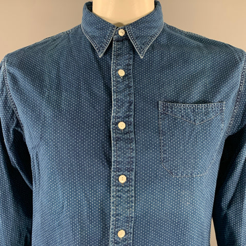 RRL by RALPH LAUREN Size L Navy Indigo Polka Dot Cotton Long Sleeve Shirt