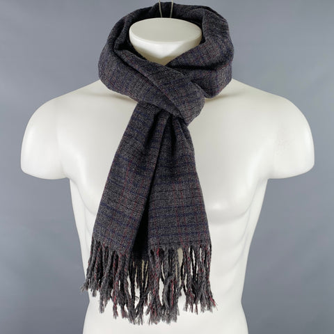 SCOTCH AND SODA Grey Navy Stripe Wool Blend Woven Scarf