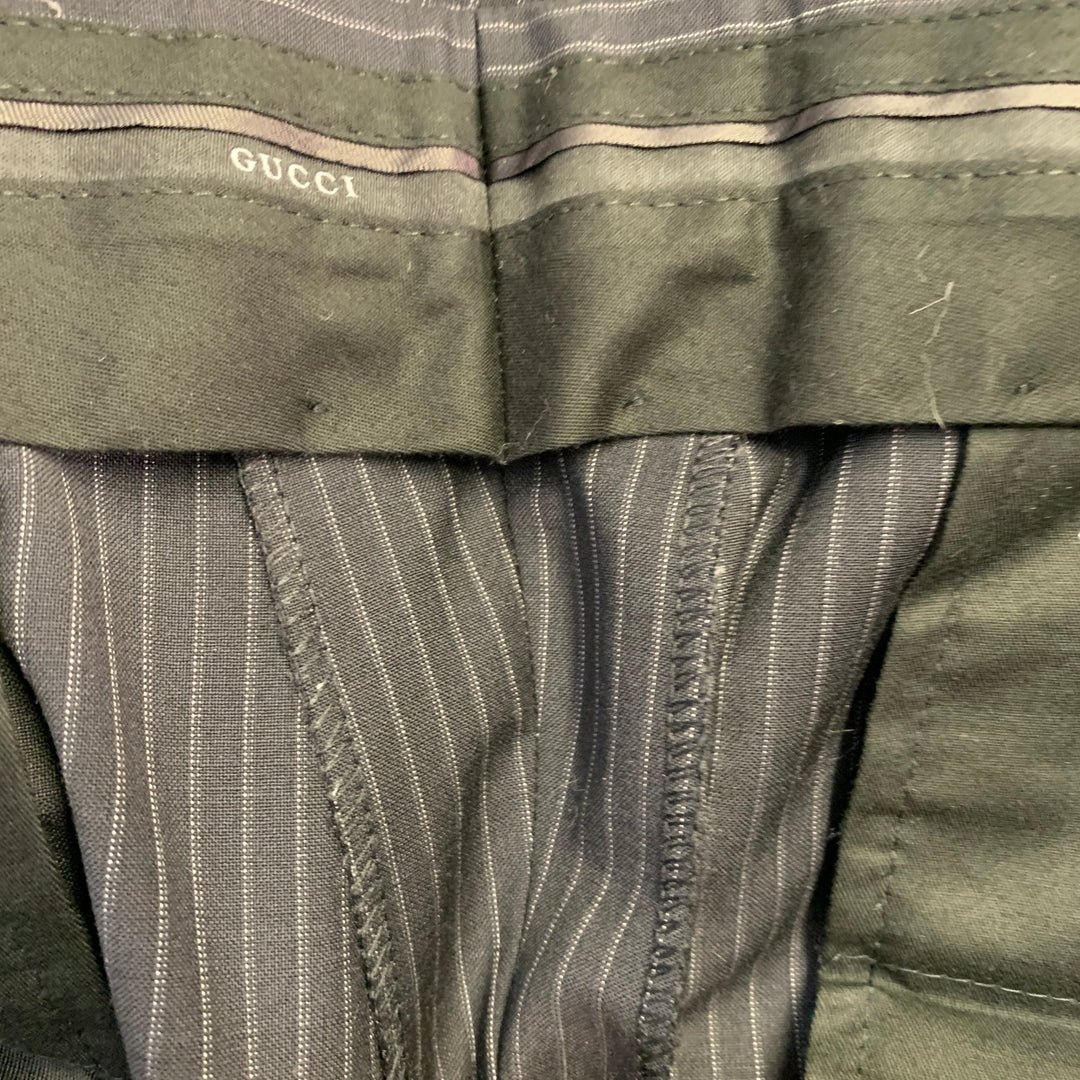 GUCCI Size 40 Black Grey Pinstripe Wool Mohair Single Breasted Suit