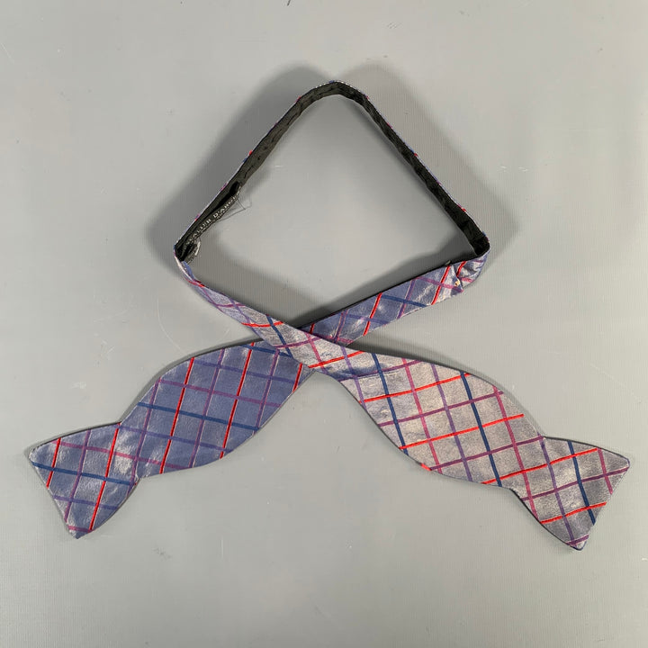 L'ESCALIER D'ARGENT Purple Red Checkered Silk Bow Tie