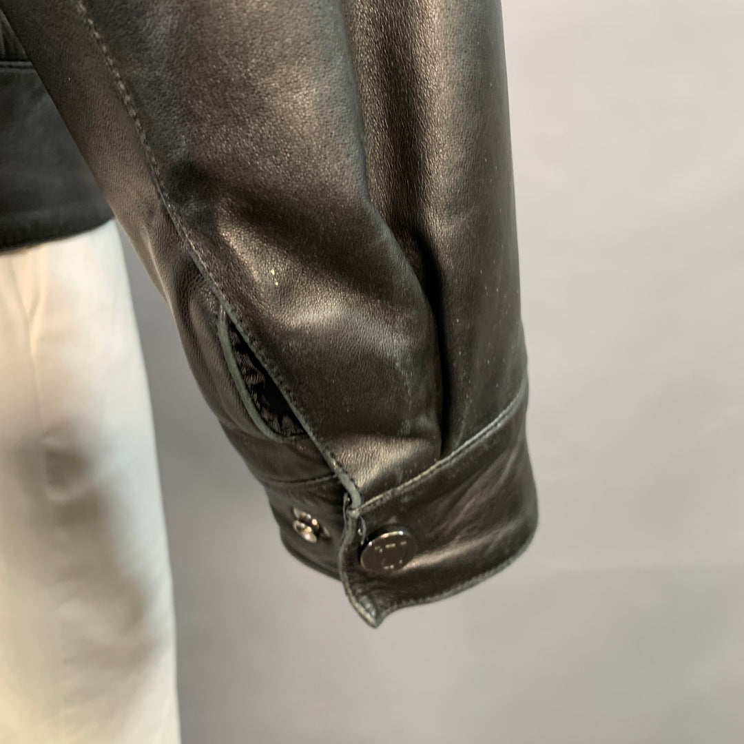 SALVATORE FERRAGAMO Size 42 Black Leather Zip Up Jacket