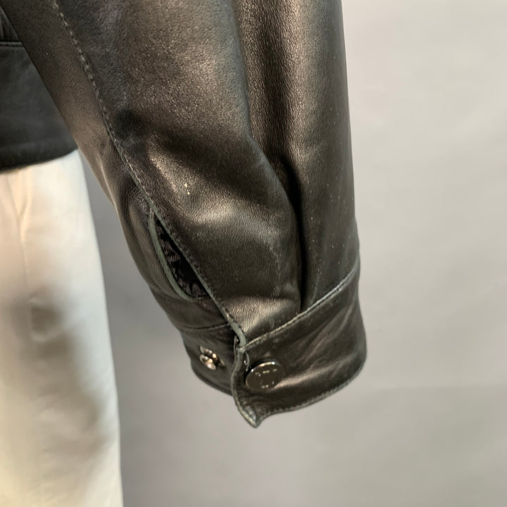 SALVATORE FERRAGAMO Size 42 Black Leather Zip Up Jacket