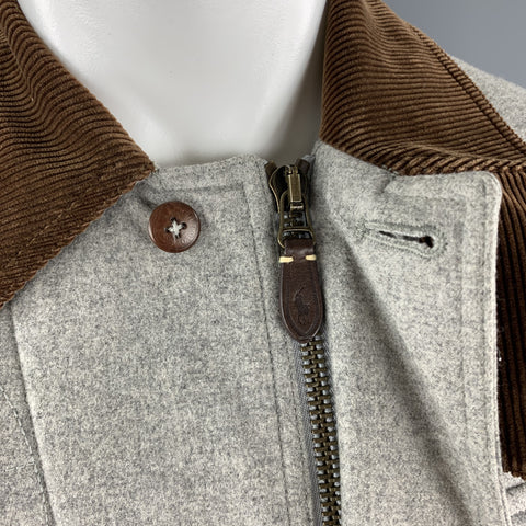 RALPH LAUREN M Light Grey Heather Brown Corduroy Collar Hunter Jacket
