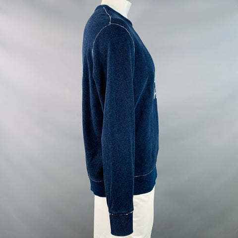 RAG & BONE Size L Indigo White Red Graphic Print Cotton Crew Neck Sweater