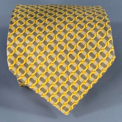 HERMES Gold Olive Circles Silk7760FA Tie