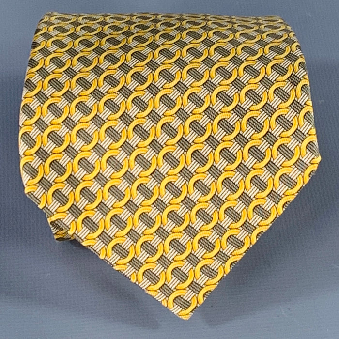 HERMES Gold Olive Circles Silk7760FA Tie