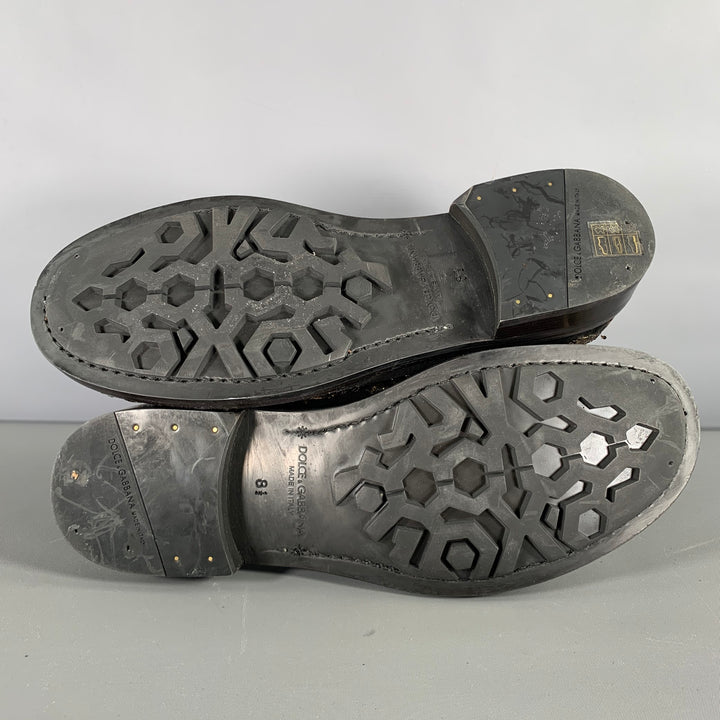 DOLCE & GABBANA Size 8.5 Black Gold Embroidery Leather Side Buttons Boots