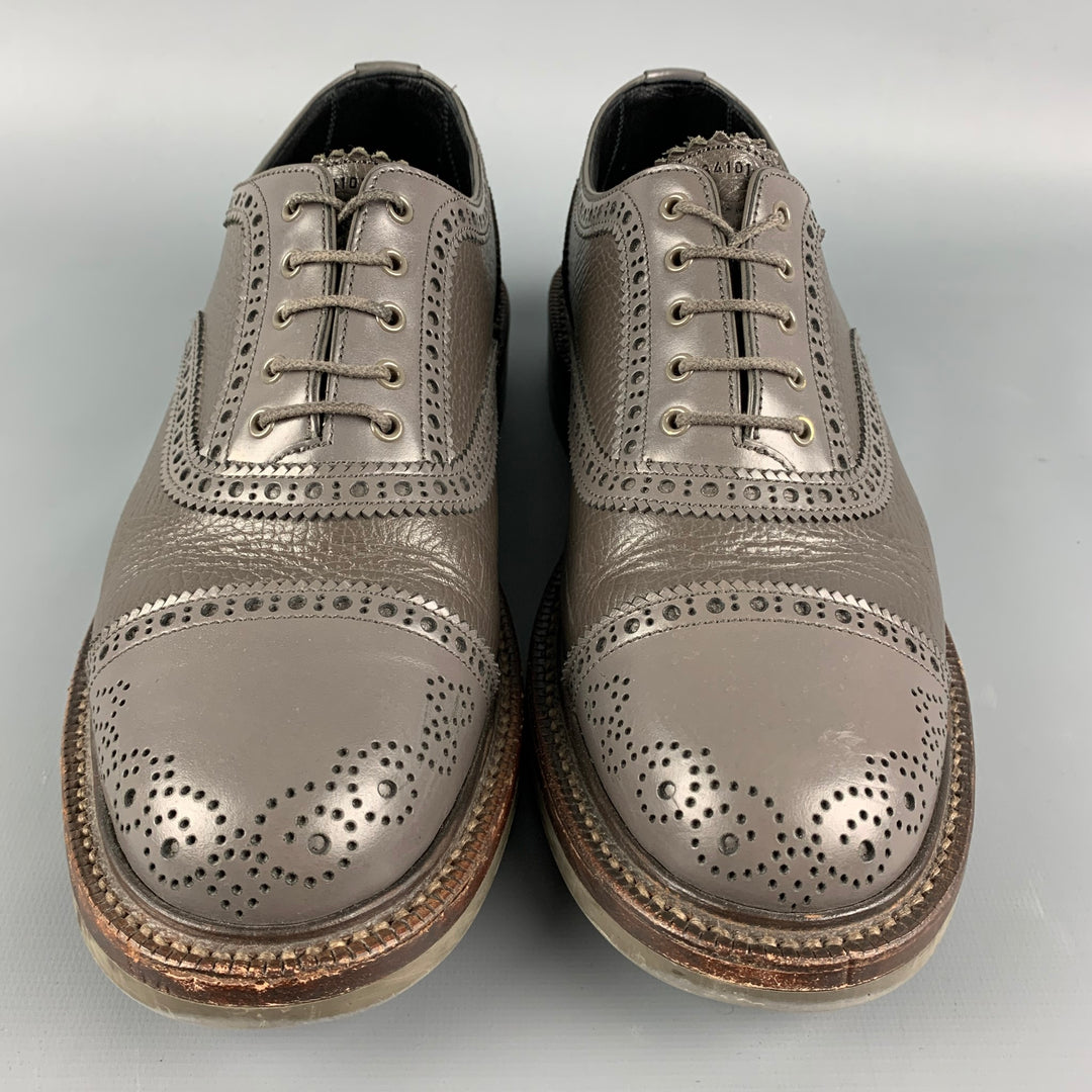 FOOT THE COACHER Size 8 Grey Perforated Leather Cap Toe Lace-Up  