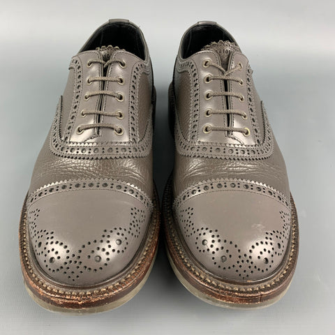 Chaussures à lacets FOOT THE COACHER en cuir perforé gris à bout rapporté, taille 8
