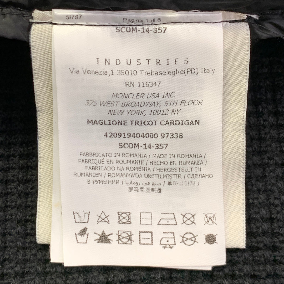 MONCLER 2014 Size L Black Quilted Polyamide Virgin Wool Hooded Zip Up Cardigan