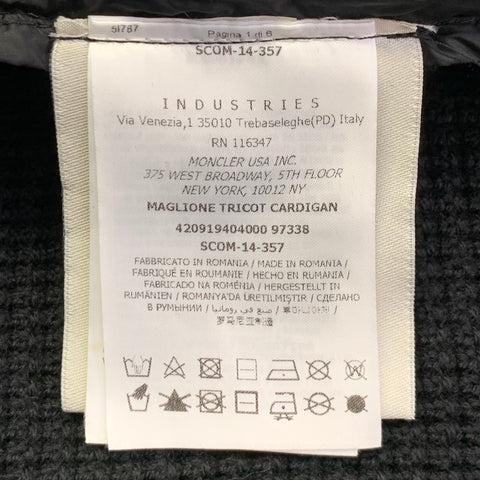 MONCLER 2014 Size L Black Quilted Polyamide Virgin Wool Hooded Zip Up Cardigan