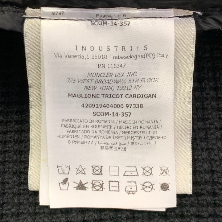 MONCLER 2014 Size L Black Quilted Polyamide Virgin Wool Hooded Zip Up Cardigan