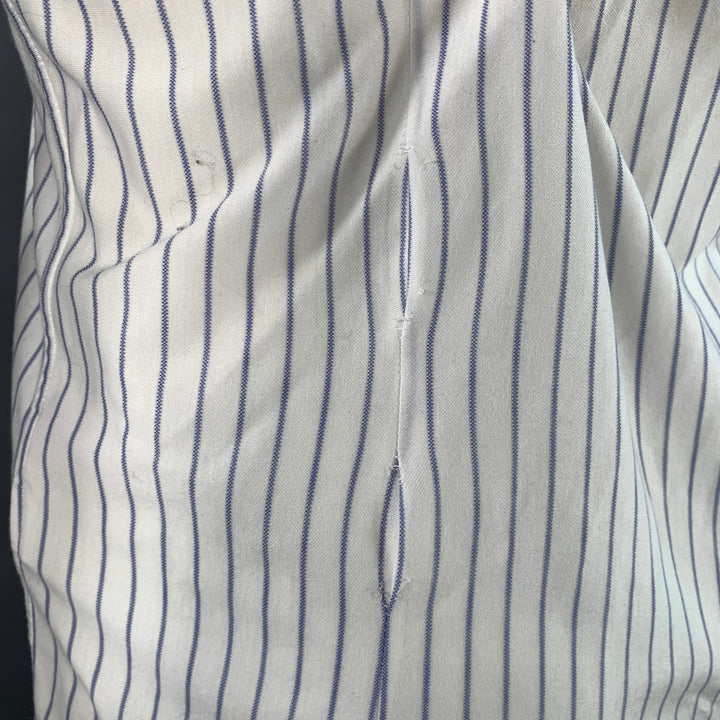 BRUNELLO CUCINELLI Size S White Blue Pinstripe Cotton Leisure Fit Long Sleeve Shirt