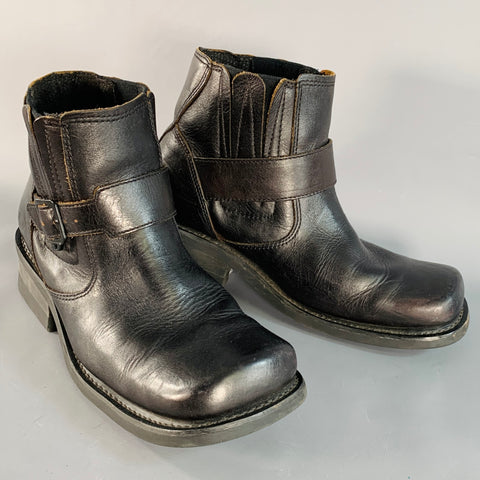 DIESEL Size 10.5 Brando Brown Leather Buckle Square Toe Boots
