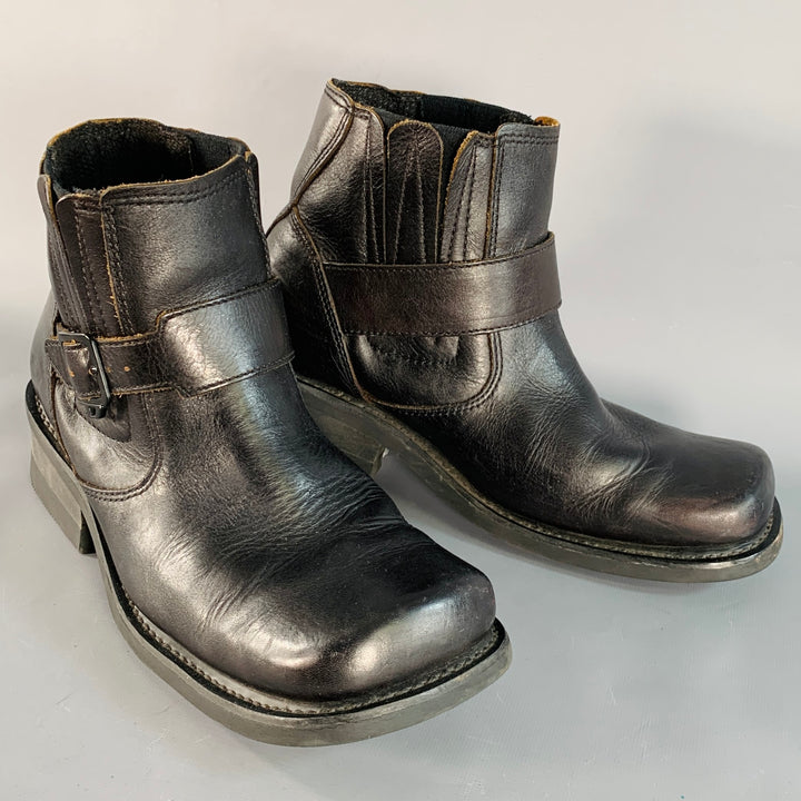 DIESEL Size 10.5 Brando Brown Leather Buckle Square Toe Boots
