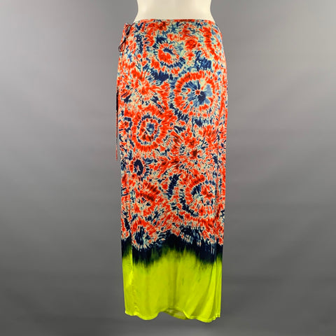 ESSENTIEL ANTWERP Size 6 Orange Blue Viscose Blend Tie Dye Mid-Calf Skirt