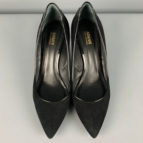 ARMANI COLLEZIONI Talla 9.5 Zapatos de salón clásicos de charol de ante negro