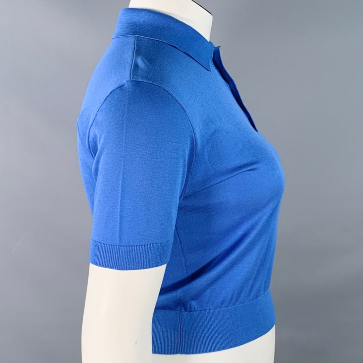 RALPH LAUREN COLLECTION Size L Blue Mulberry Silk Embroidered Polo Casual Top