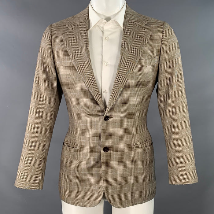RALPH LAUREN Size 38 Regular Brown Beige Plaid Cashmere Silk Sport Coat