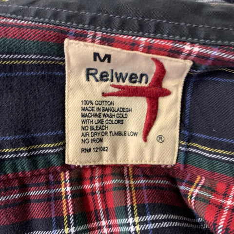 RELWEN Size M Red Blue multi Plaid Cotton Pointed Collar Long Sleeve Shirt