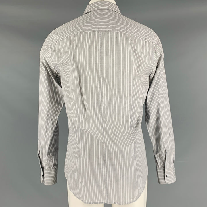DOLCE & GABBANA Size M Grey White Stripe Cotton Button Up Long Sleeve Shirt