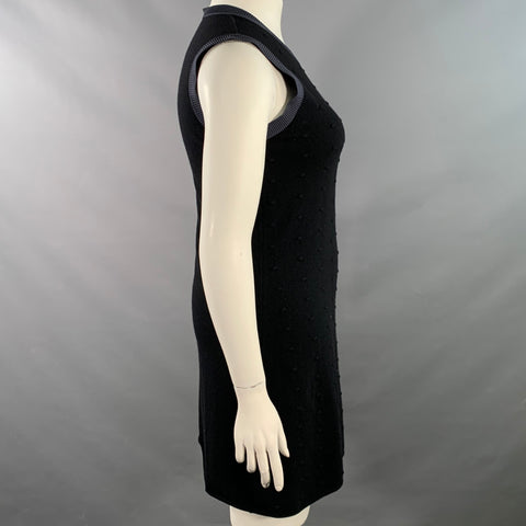 BALENCIAGA Size 10 Navy Blue Wool Blend Textured Dots Sleeveless Dress