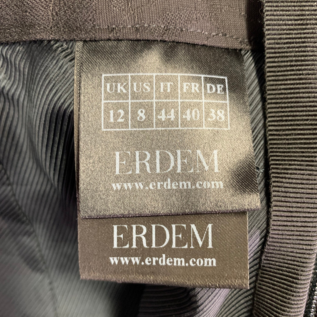 ERDEM Size 8 Helga Black Wool Blend Floral Flat Front Dress Pants