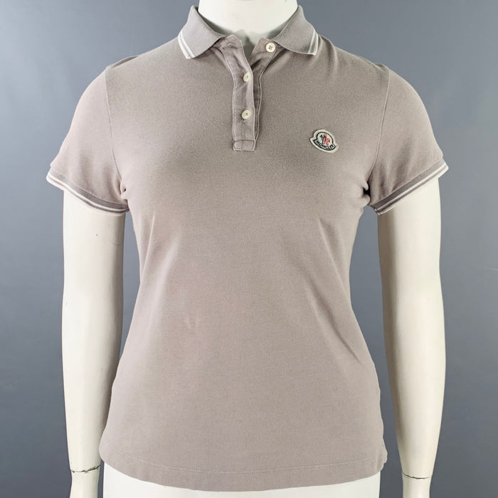 MONCLER Taille L Gris Blanc Coton Logo Polo Décontracté Haut