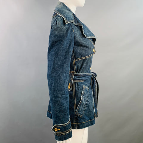 DOLCE & GABBANA Size 2 Blue Indigo Denim Belted Jacket