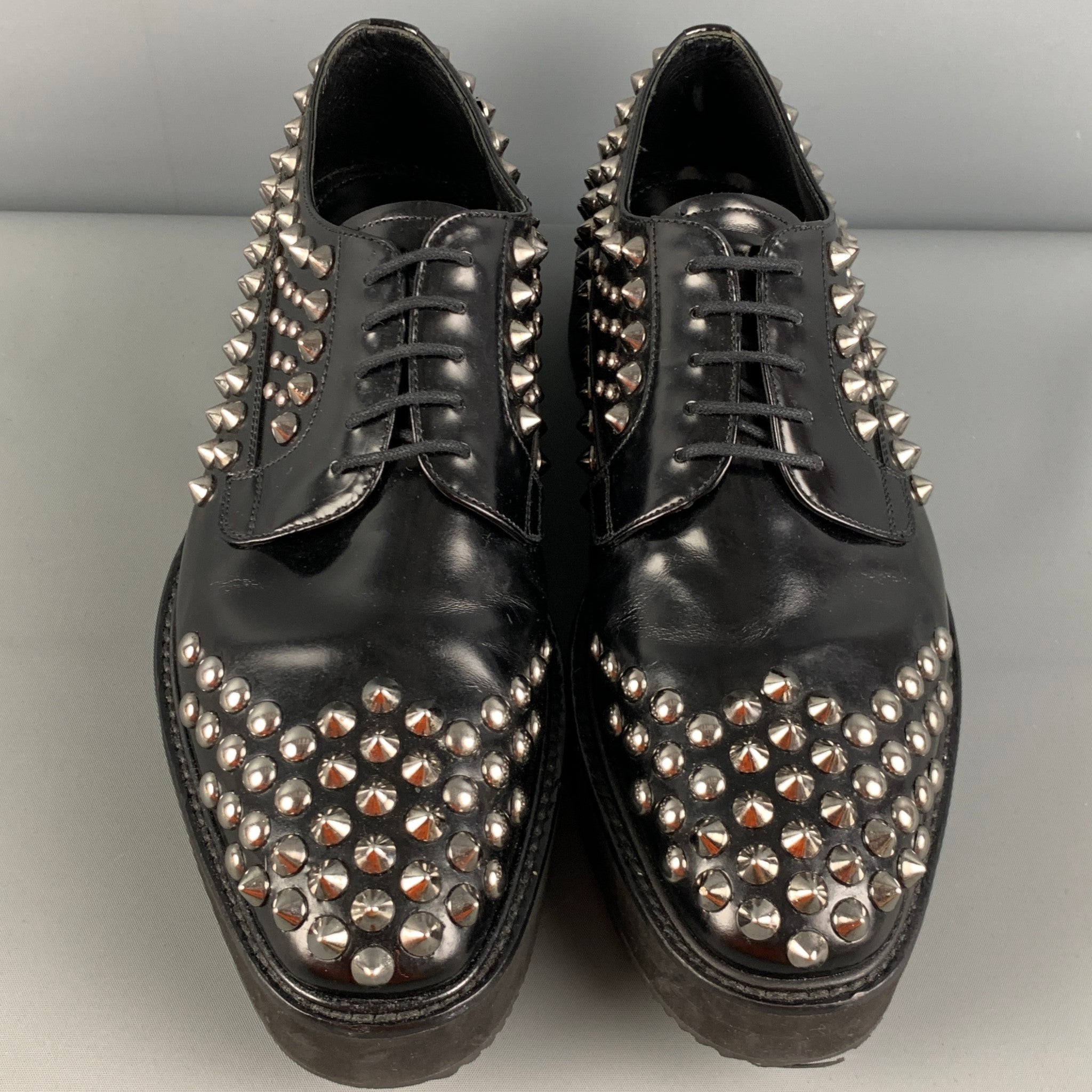 美品PRADA ブラック サイズ9 28cm PRADA プラダ スニーカー メンズ9 約28cm ブラック レザー