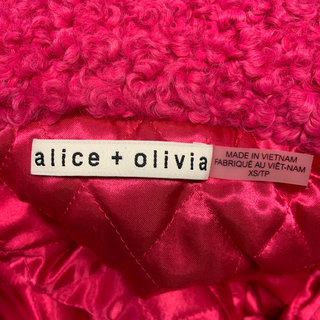 ALICE + OLIVIA Size S Pink Polyester Textured Faux Fur Shawl Lapel Coat