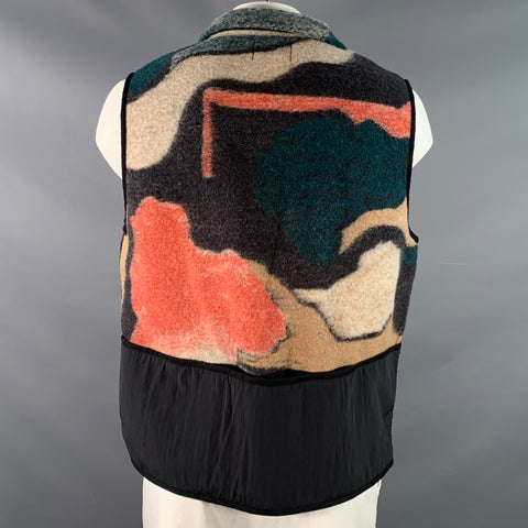 FOLK x TOM HAMMICK Winter 2023 Size XL Black Multi Color Abstract Wool Blend Fleece Vest