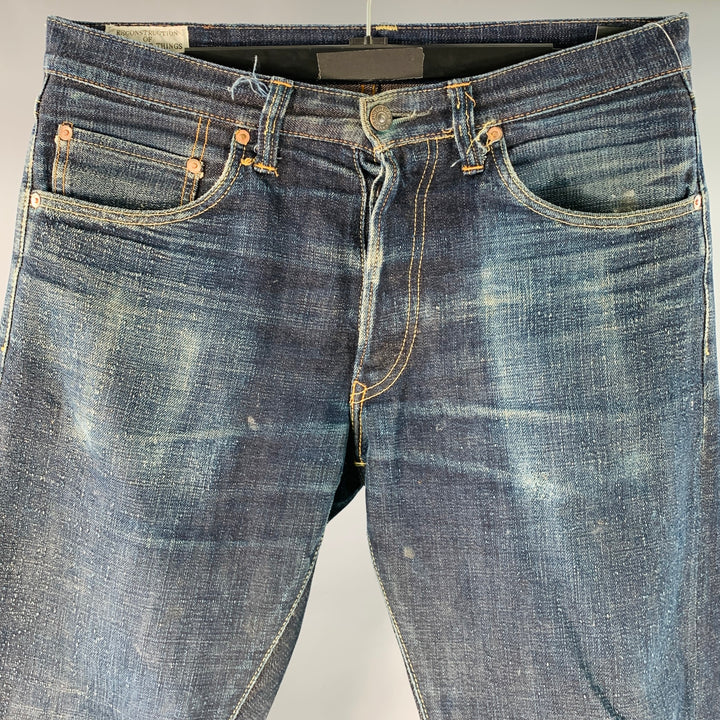 STUDIO D'ARTISAN Size 32 Cherry Blossom Ai-Sa Limited Edition Indigo Textured Cotton 5 Pocket Selvedge Jeans