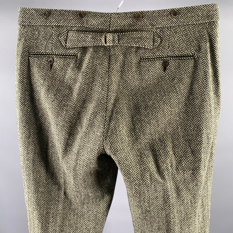 POLO by RALPH LAUREN Size 36 Beige Black Herringbone Wool Back Belt Dress Pants