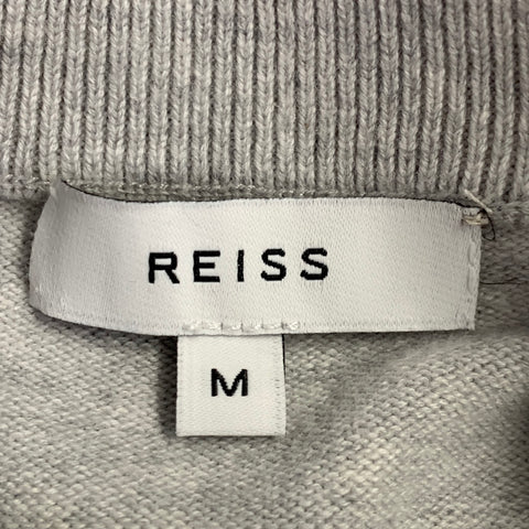 REISS Size M Waver Grey Cream Beige Stripe Cotton Blend 1/4 Zip Pullover
