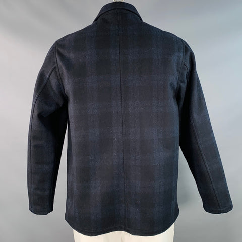 EMILE LAFAURIE Size XL Navy Plaid Wool Blend Painter Jacket